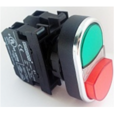 Кнопка здвоєна червоно-зелена що виступає з блок-контактом підсвічування без лампи (1НО+1НЗ)