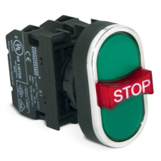 Потрійна зелена-зелена з аварійною кнопкою "STOP" (2НО+1НЗ)