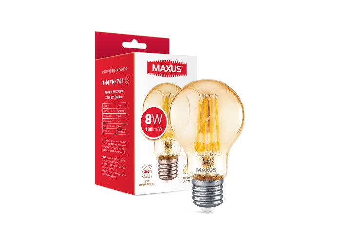 Лампа світлодіодна філаментна MAXUS A60 FM 8W 2700K 220V E27 Golden