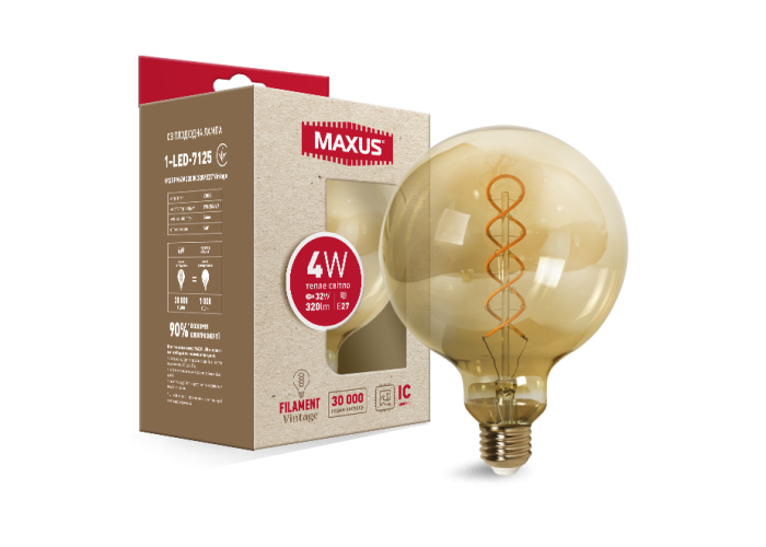 Лампа світлодіодна філаментна MAXUS арт деко G125 4W 2200K E27 Vintage
