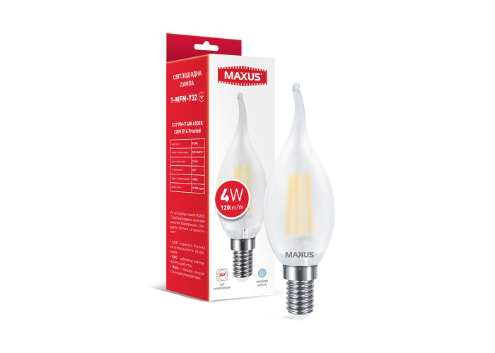 Лампа світлодіодна філаментна MAXUS C37 FM-T 4W 4100K 220V E14 Frosted