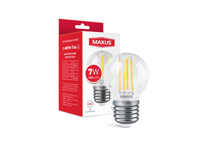Лампа світлодіодна філаментна MAXUS G45 FM 7W 4100K 220V E27 Clear
