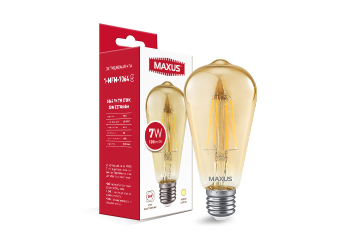 Лампа світлодіодна філаментна MAXUS ST64 FM 7W 2700K 220V E27 Golden