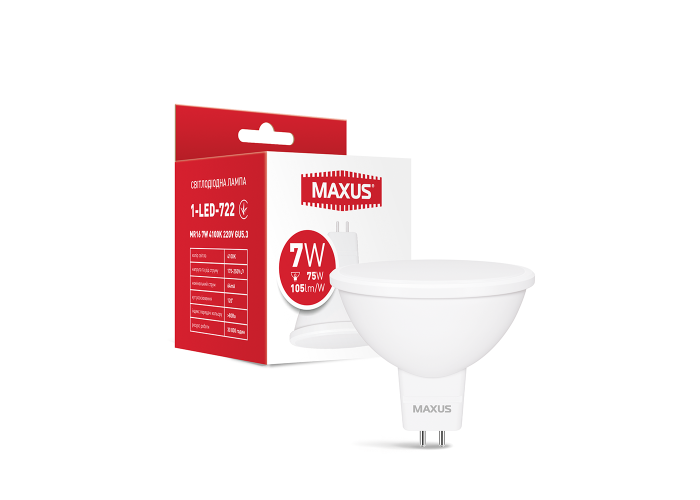 Лампа світлодіодна MAXUS 1-LED-722 MR16 7W 4100K 220V GU5.3