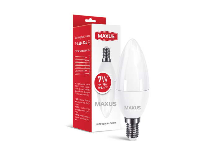 Лампа світлодіодна MAXUS 1-LED-734 C37 7W 4100K 220V E14