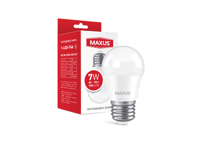 Лампа світлодіодна MAXUS 1-LED-746 G45 7W 4100K 220V E27