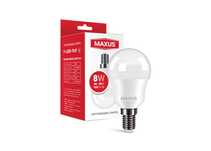 Лампа світлодіодна MAXUS 1-LED-749 G45 8W 3000K 220V E14
