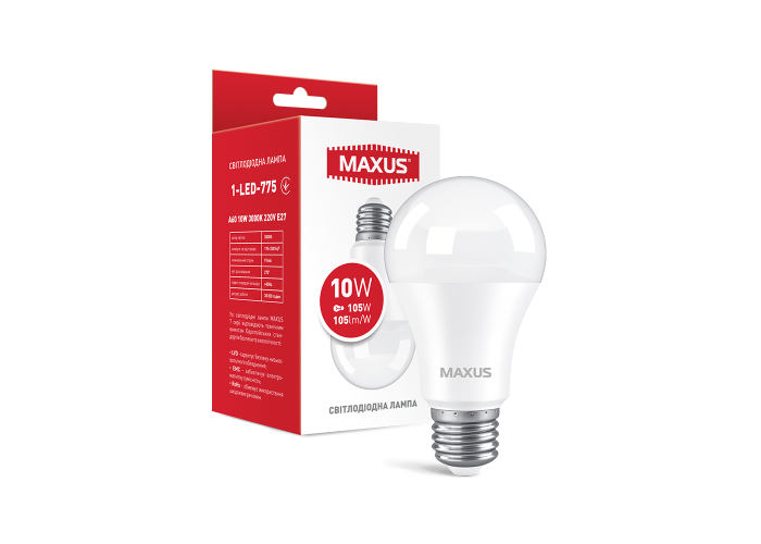 Лампа світлодіодна MAXUS 1-LED-775 A60 10W 3000K 220V E27
