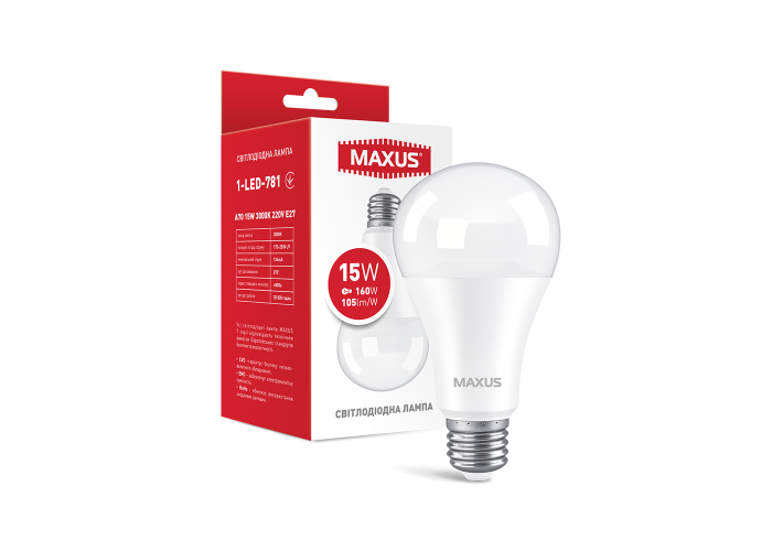 Лампа світлодіодна MAXUS 1-LED-781 A70 15W 3000K 220V E27