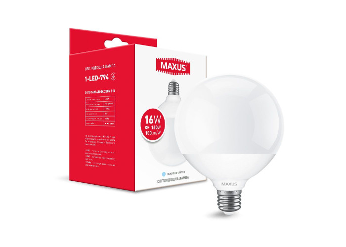 Лампа світлодіодна MAXUS G110 16W 4100K 220V E27