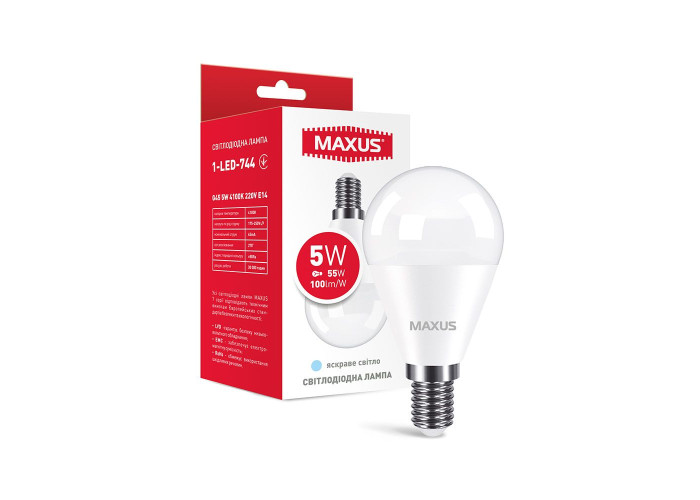 Лампа світлодіодна MAXUS G45 5W 4100K 220V E14