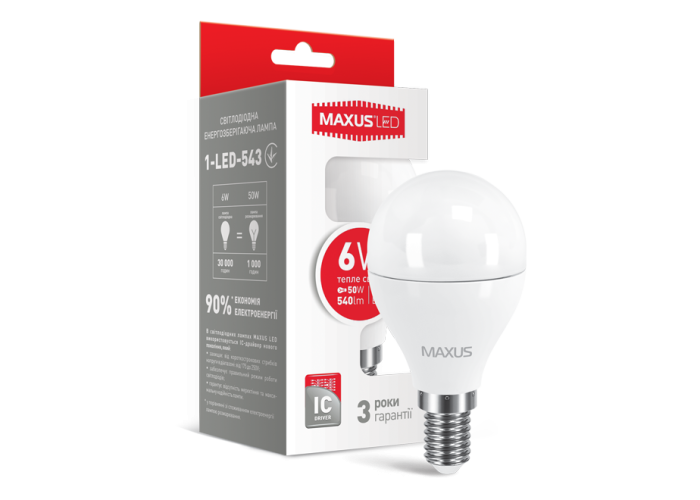 LED лампа MAXUS G45 6W тепле світло E14 (1-LED-543)