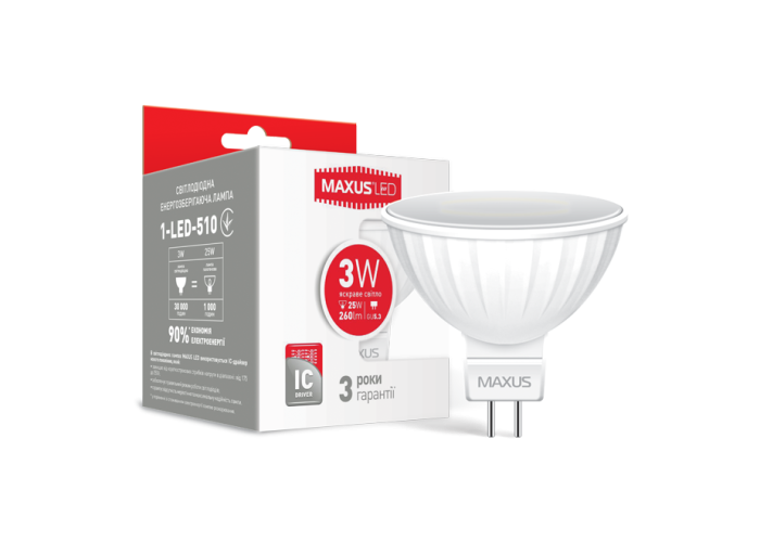 LED лампа MAXUS MR16 3W яскраве світло GU5.3 AP (1-LED-510)