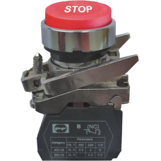 Вимикач кнопковий металевий FP4-BL4342 1NC (STOP, червоний)