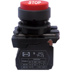 Выключатель кнопочный пластиковый FP5-AL4342 1NC (STOP, красный)