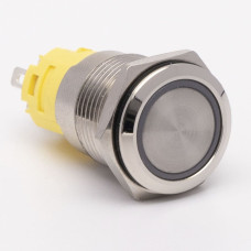 Кнопка металлическая КНМ-UL-16-FJ-E 220V 1NO1NC плоская 5A, голубой TAKEL