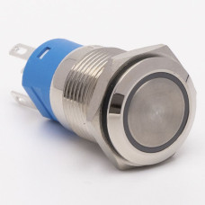 Кнопка металева КНМ-UL-16-FJ-E-Z 220V 1NO1NC плоска з фіксацією 5A, зелений TAKEL