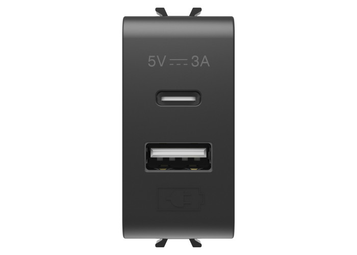 Розетка 2хUSB Chorusmart A+C TYPE 5V 3A 1M чорний GEWISS