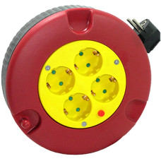 Удлинитель e.es.ring4.4.3.zhb рулеточного типа, в круглом корпусе 4, 4 гнезда, 3м, с ж/к, с защитой от перегрузок, baby protect, провод 3х1,5кв.мм