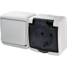 Мікс гориз.: 1-кл.вим.+ 1-на розетка з з/к VRHH-1sd (біла/прозора кришка)