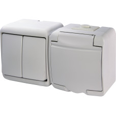 Мікс гориз.: 2-кл.вим.+ 1-на розетка з з/к VRHH-2s (біла/біла кришка)
