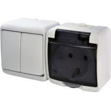 Мікс гориз.: 2-кл.вим.+ 1-на розетка з з/к VRHH-2sd (біла/прозора кришка)