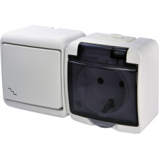 Мікс гориз.: Сходов.вим.+ 1-на розетка з з/к VRHH-3sd (біла/прозора кришка)