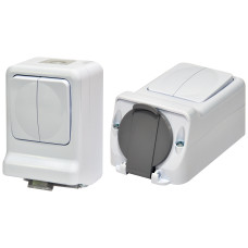 Мікс PRV-2: 2-кл.вим.+ 1-на розетка (2Р+РЕ, Schuko, IP44, 10/16A, 250V, полікарбонат)