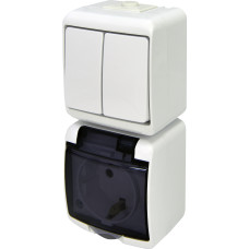 Мікс верт.: 2-кл.вим.+ 1-на розетка з з/к VRHP-2sd (біла/прозора кришка)