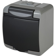 Розетка 1-на з з/к Schuko RHE-1s-SRG (сіра/графіт. кришка, IP54)