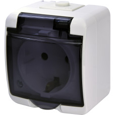 Розетка 1-на з з/к Schuko RHE-1sd (біла/прозора кришка, IP54)