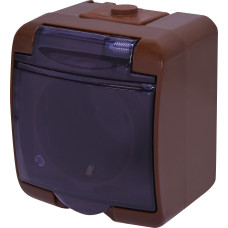 Розетка 1-на з з/к Schuko RHE-1sd-KR (коричн./прозора кришка, IP54)