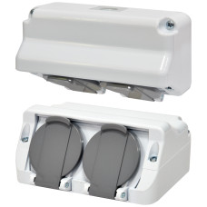 Розетка 2-на кутова PRE-2 (2x2Р+РЕ, Schuko, IP44, 16A, 250V, полікарбонат)
