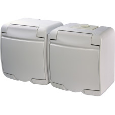 Розетка 2-на з з/к Schuko RHE-2s (біла/біла кришка, IP54)