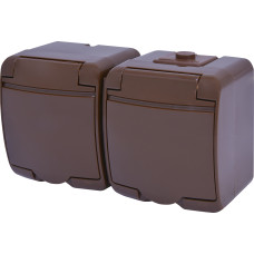 Розетка 2-на з з/к Schuko RHE-2s-KR (коричн./коричн. кришка, IP54)