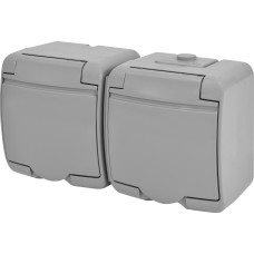 Розетка 2-на з з/к Schuko RHE-2s-SR (сіра/сіра кришка, IP54)