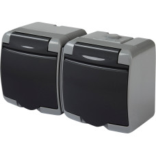 Розетка 2-на з з/к Schuko RHE-2s-SRG (сіра/графіт. кришка, IP54)