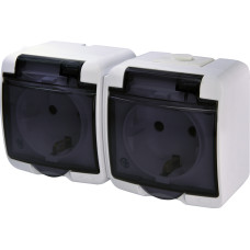 Розетка 2-на з з/к Schuko RHE-2sd (біла/прозора кришка, IP54)