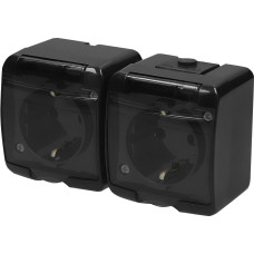 Розетка 2-на з з/к Schuko RHE-2sd-BL (чорн./прозора кришка, IP54)