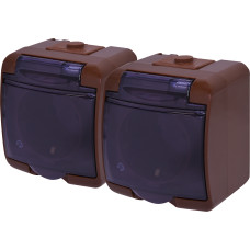 Розетка 2-на з з/к Schuko RHE-2sd-KR (коричн./прозора кришка, IP54)