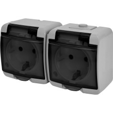 Розетка 2-на з з/к Schuko RHE-2sd-SR (сіра/прозора кришка, IP54)