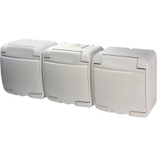 Розетка 3-на з з/к Schuko RHE-3s (біла/біла кришка, IP54)