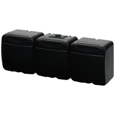 Розетка 3-на з з/к Schuko RHE-3s-BL (чорн./чорна кришка, IP54)