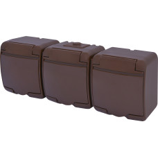 Розетка 3-на з з/к Schuko RHE-3s-KR (коричн./коричн. кришка, IP54)
