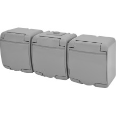 Розетка 3-на з з/к Schuko RHE-3s-SR (сіра/сіра кришка, IP54)