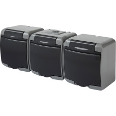 Розетка 3-на з з/к Schuko RHE-3s-SRG (сіра/графіт. кришка, IP54)