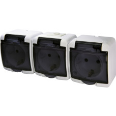 Розетка 3-на з з/к Schuko RHE-3sd (біла/прозора кришка, IP54)