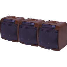 Розетка 3-на з з/к Schuko RHE-3sd-KR (коричн./прозора кришка, IP54)