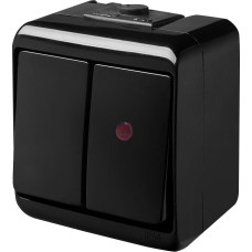 Выключатель 2-клавишный с подсветкой VHE-2L-BL (черный, IP54)