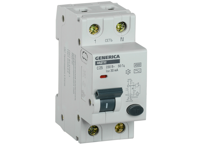Автоматичний вимикач диференціального струму АВДТ32 C25 GENERICA